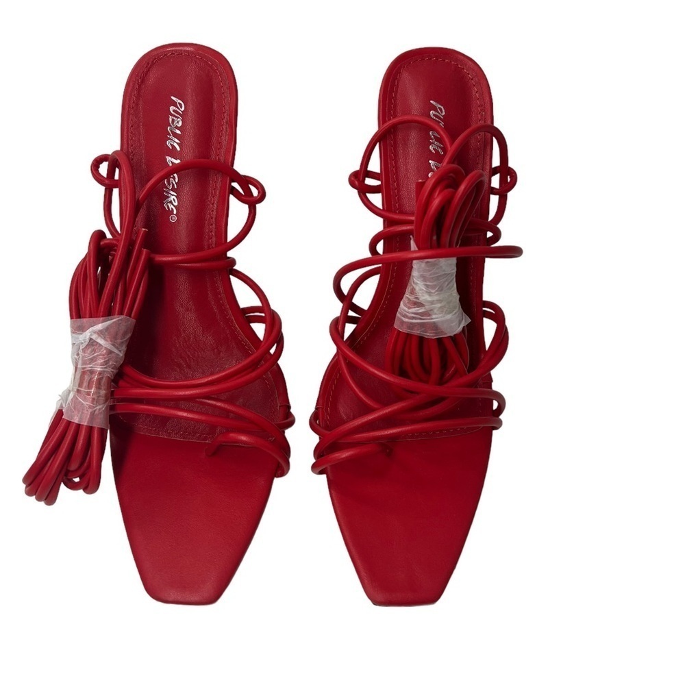 6. Public Desire Red Padlock Charm Stiletto Heel Sandals